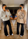Pink Lily Heather Gray Ribbed Shoulder Making it Look Easy Quarter Zip Hooded Pullover- Size L (see notes)