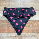 Beach Riot Black with Pink Hearts Ruffle Bikini Bottoms- Size XL (we have matching top)