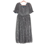 Ivy City Gray Sequins Puff Sleeve Midi Dress- Size S