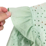 English Factory Mint Sheer Eyelet with Puff Sleeves Ruffle Top- Size XS (see notes)