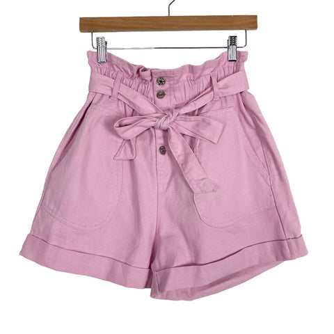 Love Tree Pink Denim Paperbag Waist Shorts- Size M