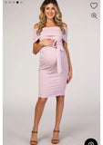 Pink Blush Maternity Pink Folded Off the Shoulder Front Tie Dress NWT- Size M (see notes)