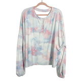 No Brand Pink/Blue Fleece Tye Dye Button Front Sweatshirt- Size XL
