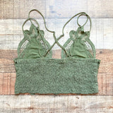 Free People One Olive Green Lace with Criss Cross Straps Bralette Cropped Top- Size S