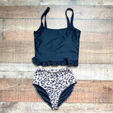 Pink Desert Black Padded Ruffle Midkini Top- Size S (we have matching bottoms)