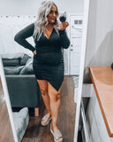 No Brand Black with Ruched Side and Asymmetrical Hem Faux Wrap Dress- Size XL