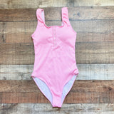 Pink Lily Pink Ribbed with Button Front Detail Padded One Piece- Size M