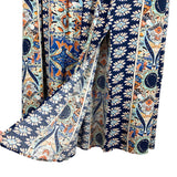 Magnolia Boutique Navy/Caramel/Light Blue Multi Print Off the Shoulder Smocked Midi Dress- Size L