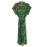 Palms Away Jungle Print Button Up Belted Dress- Size S