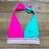 Shein Mint/Hot Pink Color Block with Embroidered Rainbow Sequin Detail Padded Halter Bikini Top- Size M (we have matching bikini bottoms)