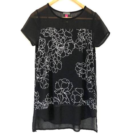 Vince Camuto Black Floral Sheer Upper Blouse- Size XS