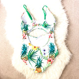 Beach Joy White Floral Cut Out One Piece Swimsuit- Size M (with removable pads)