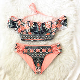 Becca Rose Pattern Peach Off the Shoulder Swimsuit Top- Size S (TOP ONLY)