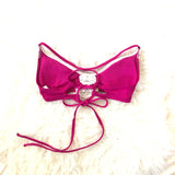 Lucky Brand Pink with Crochet Detail and Criss Cross Back Swimsuit Top- Size S