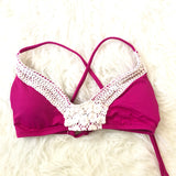 Lucky Brand Pink with Crochet Detail and Criss Cross Back Swimsuit Top- Size S
