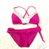 Lucky Brand Pink with Crochet Detail and Criss Cross Back Swimsuit Top- Size S