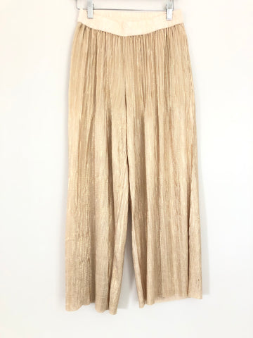 Elevenses (Anthropologie) Gold Pleated Flowy Pants- Size XS (Inseam 24.5")