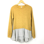 Caslon Mustard Sweater with Striped Underlay- Size XS