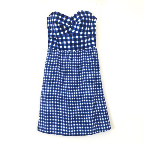 Hutch Anthropologie Blue Gingham Strapless Dress- Size 4