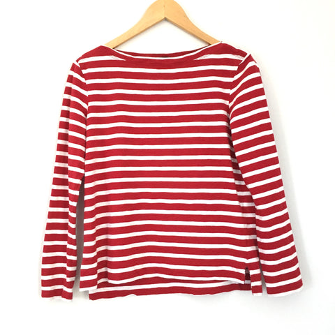 J Crew Red and White Striped Long Sleeve Boatneck Top- Size XS