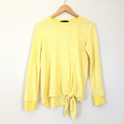 Gibson Yellow Striped Long Sleeve Top With Front Tie- Size XS