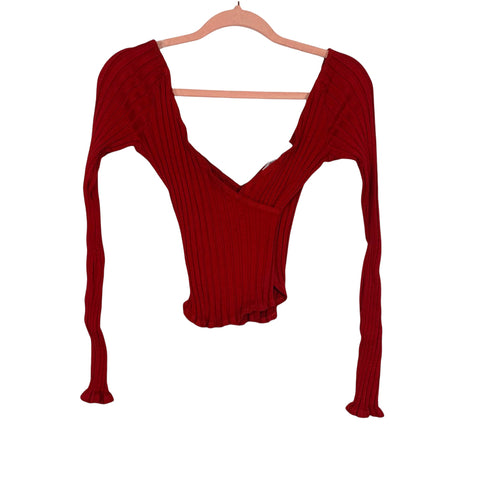 Project Social T Red Ribbed Surplice Long Sleeve Top NWT- Size XS