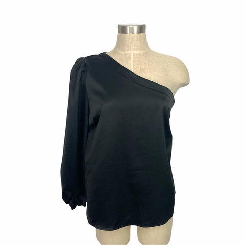 Gibson Look Black Satin Like One Shoulder Puff Sleeve Top NWT- Size M (sold out online)