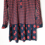 LOFT Navy and Red Printed Drop Waist Dress- Size XS