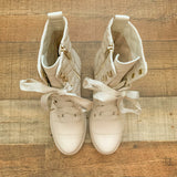 Michael (Michael Kors) Cream Leather Upper Studded Lace Up Combat Boot- Size 6.5 (In Great Condition!)