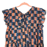 King + Pitt Black/Brown/Blue Printed Back Tie Dress- Size M