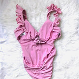 Lucky Brand Pink Ruffle Sleeve Open Back One Piece Swimsuit- Size S