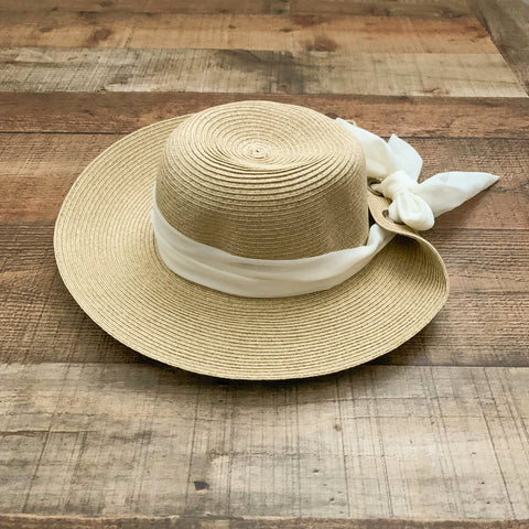 Sun N' Sand UPF 50+ Protection Straw Hat with White Chiffon