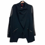 SPANX Black Faux Leather Sleeve Drape Front Jacket- Size XL
