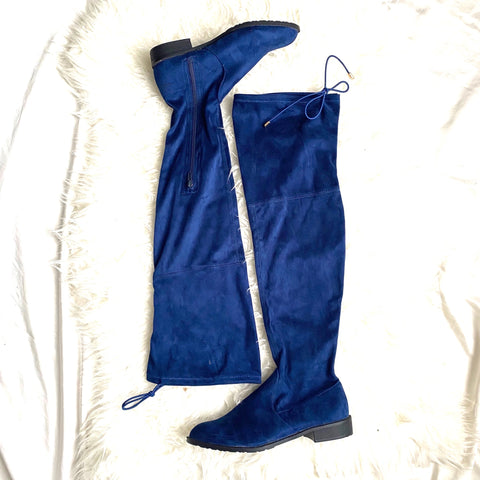 Yoki Blue Suede Over The Knee Boots- Size 6.5