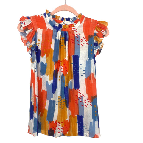 THML Colorful Ruffle Mock Neck Flutter Sleeve Top NWT- Size XS
