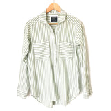 Abercrombie & Fitch Green/White Striped Half Button Down with Front Pockets- Size S