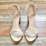 H&M Cream Suede Scalloped Block Heel Sandals- Size 39 (see notes)