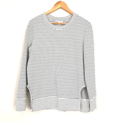 Daily Ritual Striped Terry Cotton and Modal Pullover with Side Cut Outs- Size M
