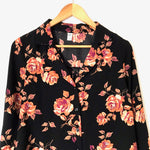 BP Black Floral Print Long Sleeve Button Up Top NWT- Size XS