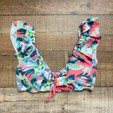 Vigoss Coral Palm Print Padded Ruffle Top and Side Tie Bikini Set- Size M (sold as set)