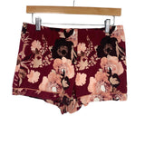 Stars Above Burgundy Floral Beautiful Soft Fabric Sleepwear Notch Collar Top and Shorts Pajama Set- Size S