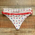 Tularosa Red/White/Blue Star Print Mesh Pom Pom Trim Bikini Bottoms- Size S (sold out online, we have matching top, see notes)
