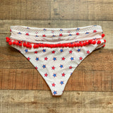 Tularosa Red/White/Blue Star Print Mesh Pom Pom Trim Bikini Bottoms- Size S (sold out online, we have matching top, see notes)