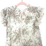 Free the Roses Floral Embroidered and Crochet Trim Tie Back Blouse- Size XS (we having matching skirt)