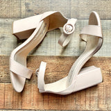 Qupid Tan Open Toe Ankle Strap Block Heels- Size ~7 (see notes)