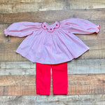 The Beaufort Bonnet Company Heart Smocked Top with Red Pants Set- Size 18-24M