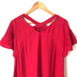 LOFT Red Embroidered Dress with Criss Cross Straps on Back NWT- Size XS