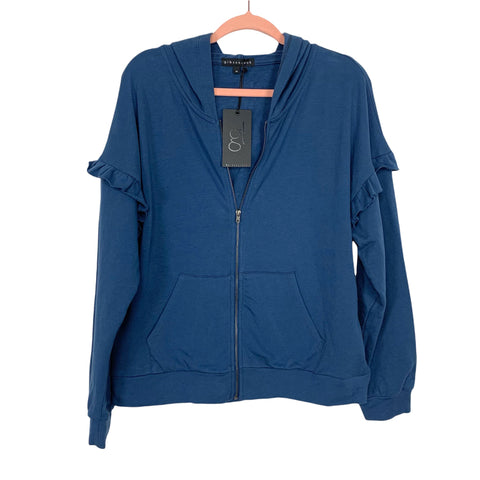 Gibson Look Indigo Ruffle Detail Zip Up Hoodie NWT- Size M (We Have Matching Bottoms!)