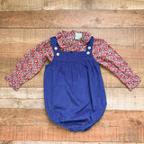 Grace and James Navy Corduroy Bubble with Red Floral Shirt NWT- Size 3T (sold as set)