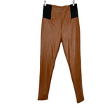 A New Day Brown Faux Leather with Black Elastic Side Waist Panel Leggings- Size S (Inseam 27")